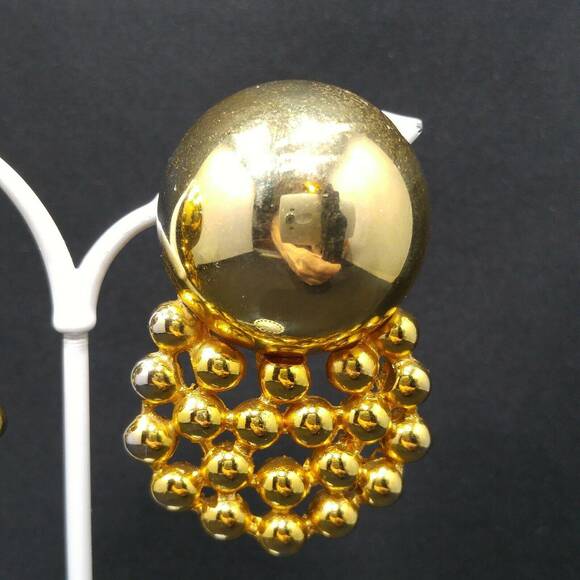 Vintage Edwin Pearl Runway Earrings, Gold Plate, 1950s Mid-century Modern - Picture 3 of 9